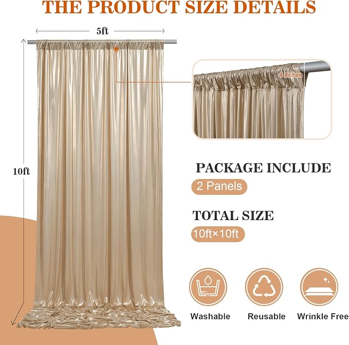 10x10ft Thick Champagne Glitter Backdrop Curtain Panels for Parties, Wrinkle Free Sequin Sparking Photo Backdrop Drapes, 2 Panels 5x10ft Shimmer Back Drop Cloth for Wedding Birthday Photography - Image 8