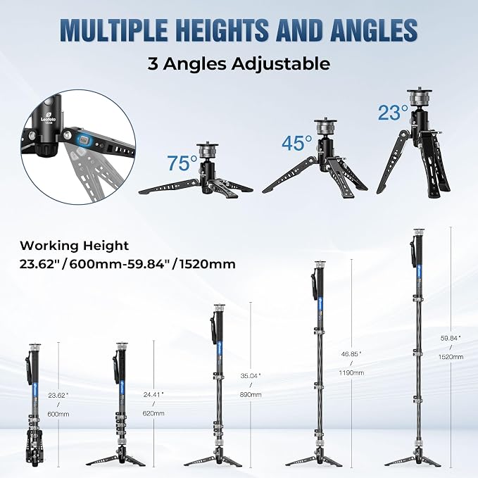 Leofoto Professional Carbon Fiber Monopod with Pedal, 63.78" Portable Travel Monopod with Removable Tripod Base for Camera, Max Load 11.02LB/5KG, Compatible with Sony/Canon/Nikon/DSLR (MF-324C) - Image 6