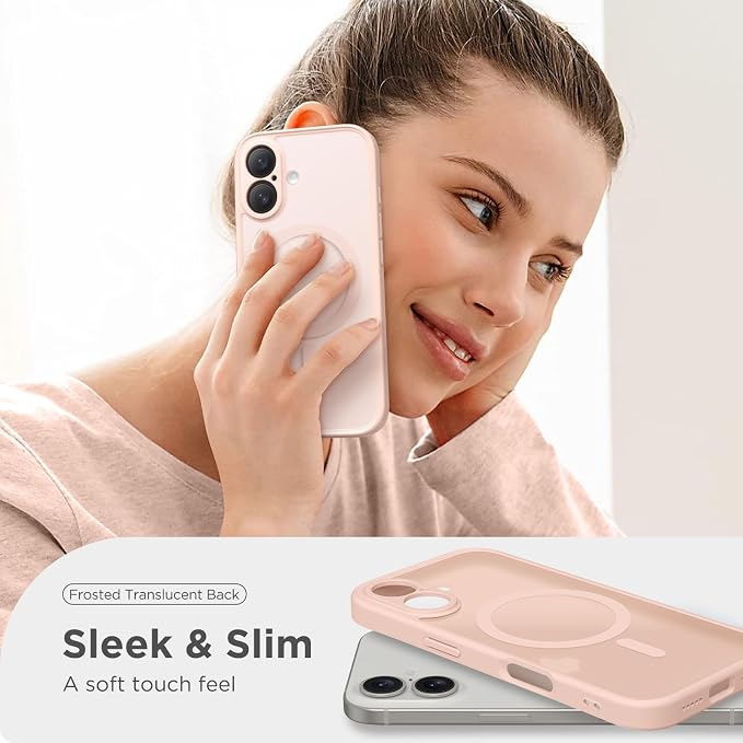 CAPRARO for iPhone 16 Case, Compatible with MagSafe | Upgraded [Full Camera Protection] Protective Translucent Matte Women Girl Magnetic Phone Case Cover, Cherry Pink - Image 7