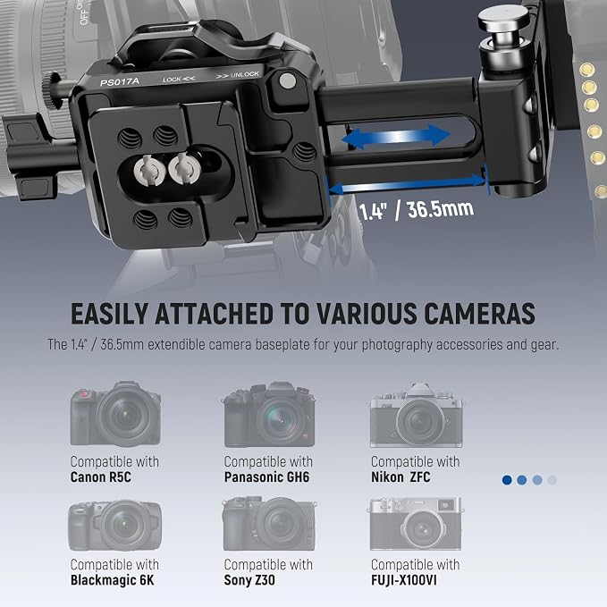 NEEWER V Mount Battery Plate with Arca Type QR Plate, Portable Charger Holder, Foldable V Lock Adapter for NEEWER PS099E, Compatible with DJI RS4 RS3 Gimbal Camera Cage Video Rig Accessories, PS017A - Image 6