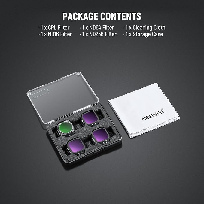 NEEWER CPL ND Filter Set Compatible with DJI Mini 5 Pro (CPL/ND16/ND64/ND256), Snap On Circular Polarizing Polarizer Neutral Density Lens Filter, Drone Camera Photography Accessories, 4 Pack - Image 9