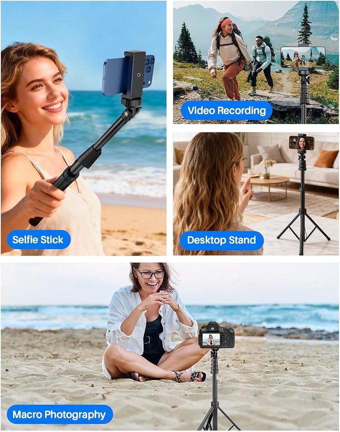 67" Phone Tripod, MIIASI Extendable Tripod for iPhone, Selfie Stick with Remote and Phone Holder, Compatible with iPhone/Android/Camera, Light Stand - Image 7