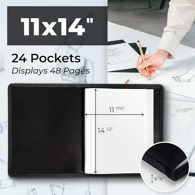 Dunwell 11x14 Art Portfolio Binder, 24-Sleeve, Artwork Storage | 24 Clear Sleeves, Displays 48 Pages, Artwork Storage, Acid-Free Poly Protection, Presentation Portfolio Binder - Image 2