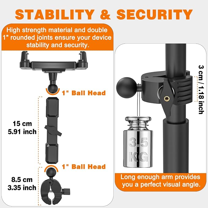 iPad Mic Stand Mount, 360 Rotation Tablet Holder for Microphone Music Stand with 5.9 Inch Metal Arm, Super C Clamp for 0.6-1.5" Diameter Rods, Compatible with All 4.7-13.5" Tablets & Smartphones - Image 4