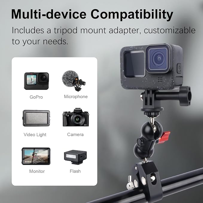Super Clamp Mount Kit with 360° Ballhead Magic Arm – Universal Camera Mount with 1/4"-20 Screws for DSLR Camera,Led Lights,Action Cameras,and More - Image 5