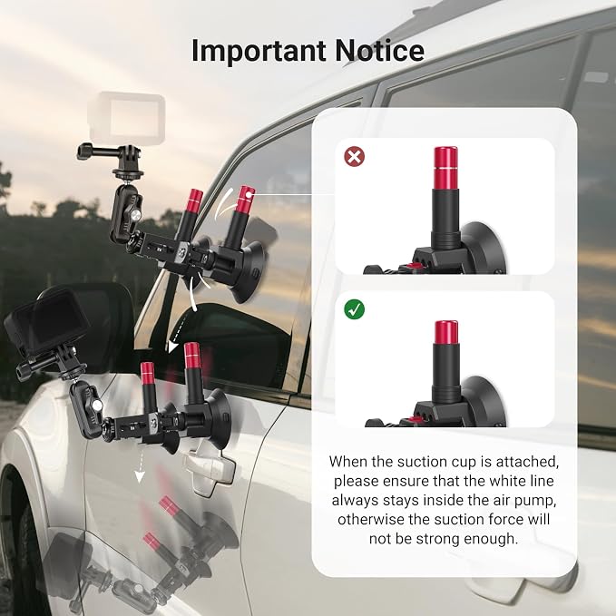 NEEWER 5 in 1 Suction Car Mount Kit Compatible with Insta 360 X5 X4 X3 Insta360 X2 GoPro Max DJI OSMO 360 Action Camera Accessories, Quick Release with Invisible Selfie Stick for Windshield, CA075 - Image 3