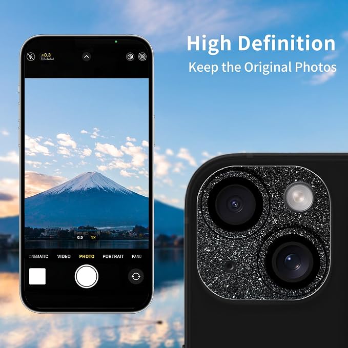 Compatible with iPhone 15 & iPhone 15 Plus Camera Lens Protector, Bling 3D Rhinestone Diamond 9H Tempered Glass Camera Cover Anti Scratch Shockproof Lens Screen Full Protective Cover - Blue - Image 3