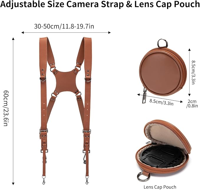 Dual Camera Harness Leather Camera Straps for Photographers for DSLR/SLR | Camera Holster Camera Harness for Photographers Leather Harness Camera Belt Spider Holster Camera Belt Camera Neck Strap - Image 4