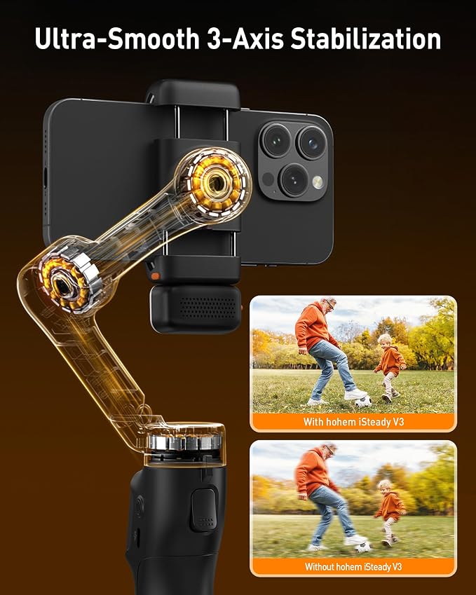 hohem iSteady V3 Gimbal Stabilizer for iPhone & Android with AI Tracker | iSteady 8.0, Detachable Remote, 8" Extension Rod, Tripod, Magnetic Fill Light, AI Tracking, 13H Battery for Vlogs, Black - Image 3