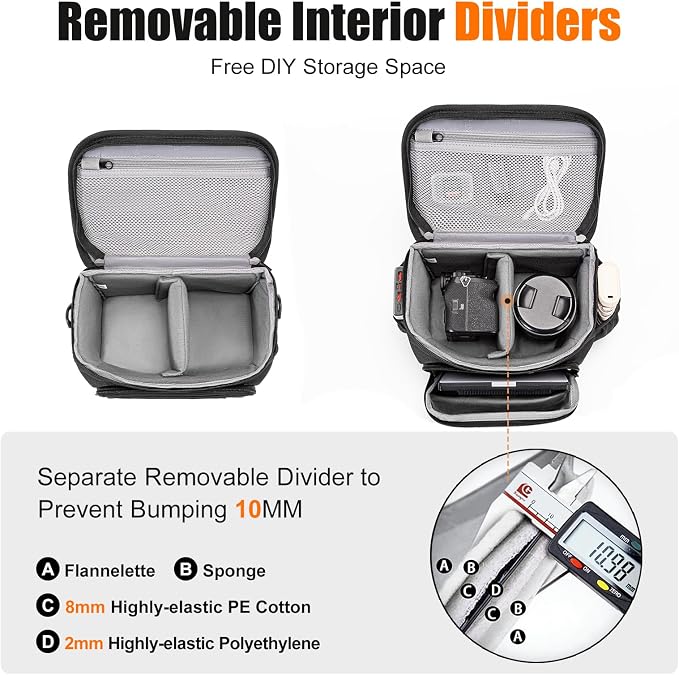 Cwatcun Camera Sling Bag, Waterresistant Crossbody Case for DSLR/Mirrorless | Fits 1DSLR+1lens. 18mm EPE foam, 600D waterproof, adj strap 14.1-26.8", front/side pockets, lightweight 1lb. - Image 3