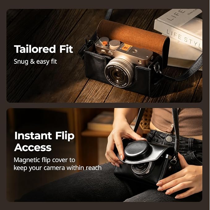 SmallRig Leather Case Bag for FUJIFILM X-E5 / X100VI, for Ricoh GR IV/GR III, Carrying Case with Magnetic Closure, Protective Pouch, Compact Storage Bag, Crossbody Bag, Shoulder Strap, Black- 5987 - Image 3