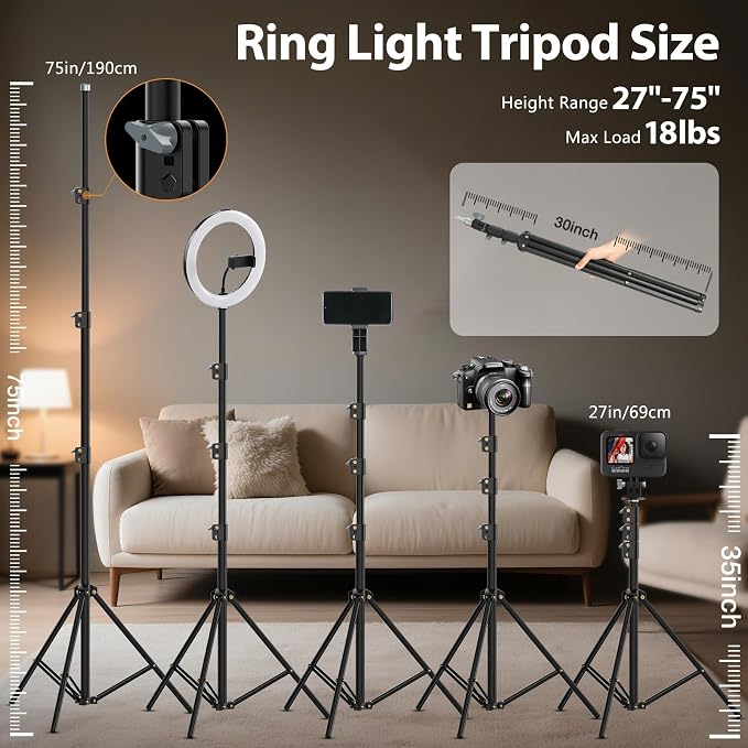 MACTREM Large 22" Ring Light with Stand, 75" Tripod for iPad iPhone Tatoo | LCD Display, Phone Tablet Clips, 2 USB Ports, Professional Lighting for Barber Makeup Streaming TikTok Video Recording Vlog - Image 6