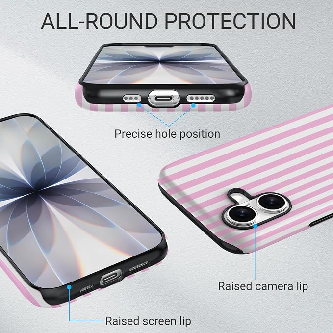 TPU Phone Case for iPhone 16, MagSafe Wireless Charging Compatible, Shockproof Slim Fit Protective Cover with Anti-Yellowing & Raised Camera Protection (Pink Stripe, iPhone 16) - Image 3