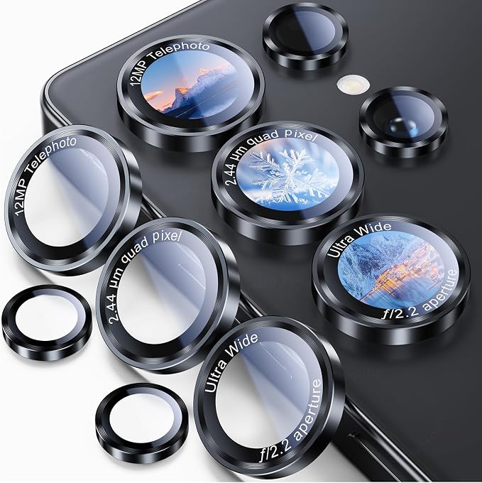 Uyiton for Samsung Galaxy S25 Ultra Camera Lens Protector, Unique Design | Case-Friendly, Military-Grade Sapphire Glass with Aluminum Metal Rear Camera Screen Cover, Black (6.9 inch) by Uyiton