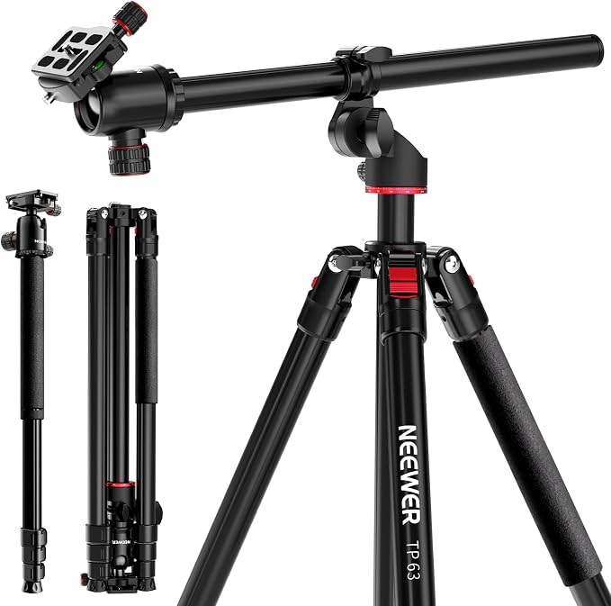 NEEWER 90 Inch Tall Overhead Horizontal Camera Tripod Monopod with Ball Head & Flexible Center Column, Metal DSLR Video Travel Stand, Arca Type QR Plate & Inverted Legs, Max Load 10 kg / 22 lbs, TP63 by Neewer