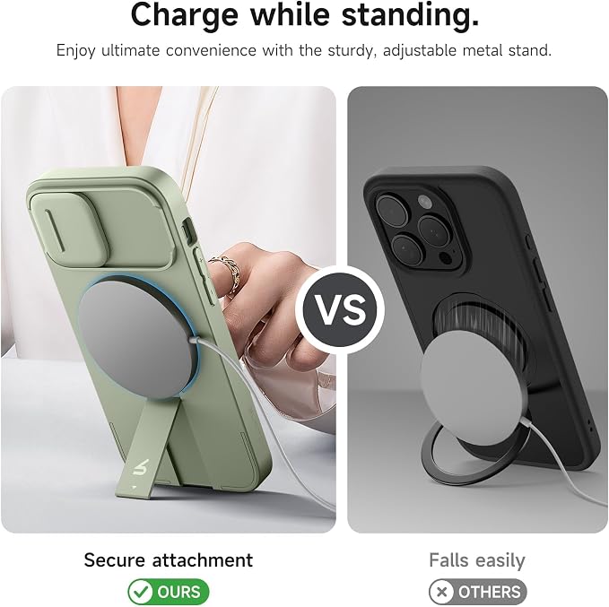 SURITCH for iPhone 12/12 Pro Case with Magnetic Camera Slide Cover and Adjustable Kickstand, Compatible with MagSafe, Shockproof Bumper Case Slim Protective Cover for iPhone 12/12 Pro 6.1 Inch, Green - Image 5