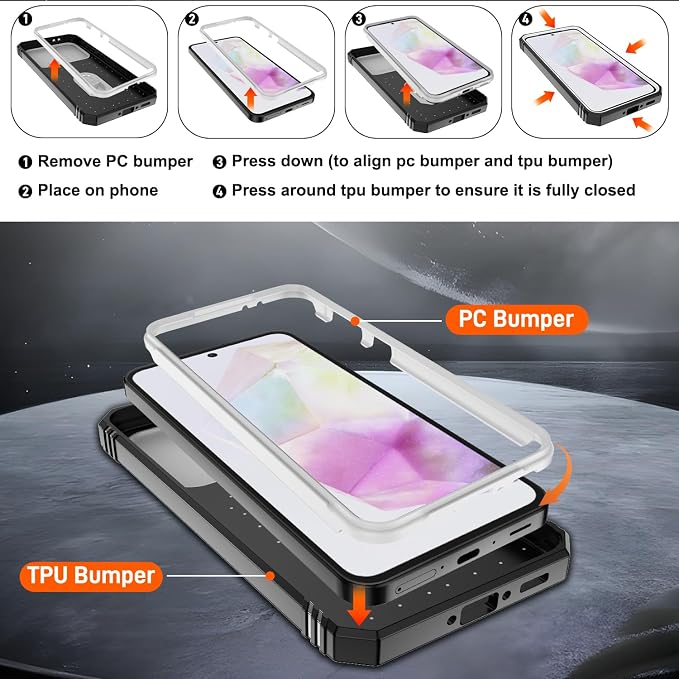 Gritup for Samsung A36 Phone Case: Samsung Galaxy A36 Case with Screen Protector*2 | Magnetic Stand & Slide Camera Cover, Shock Proof Military-Grade para A 36 Cover, White+Black - Image 3