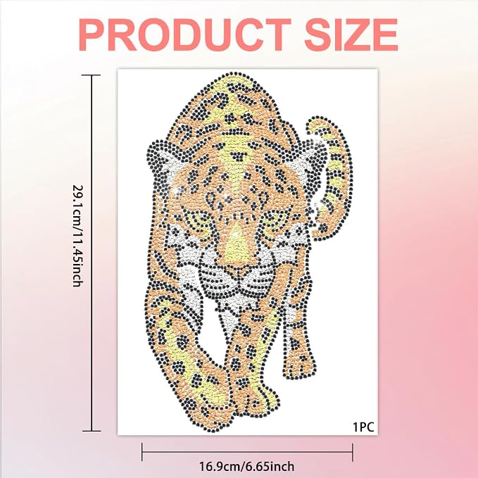 1 Pc Leopard Pattern Rhinestone Iron on Hotfix Transfer Decal, Bling DIY Patch Clothing Repair Applique T-Shirt Vest Shoes Hat Jacket Decor Clothing DIY Accessories - Image 3