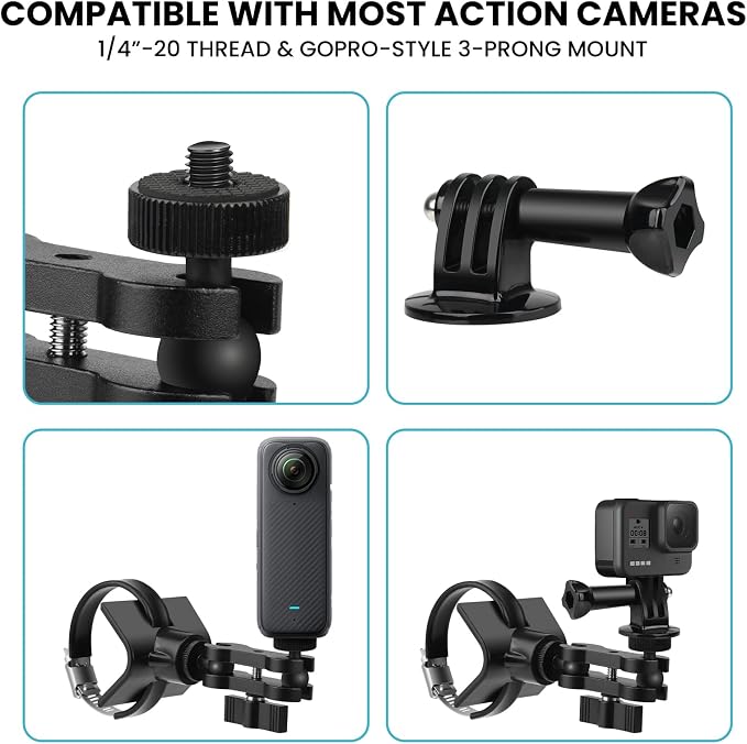 BarGrip Universal Roll Bar Camera Mount Clamp for Action Cams – Fits 1”–2” Round, Square & Profile Bars | 360° Adjustable Dual Ball Arm | Compatible with GoPro, Insta360, DJI | for UTVs, ATVs, Boats - Image 3