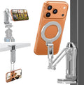 OMOTON TP02-Pro Magnetic Phone Holder, 5-in-1 Tripod Stand with Rear Attachment Plate | Desk, Kitchen, Gym, Vlogging | iPhone 12-17 Series, Silver by OMOTON