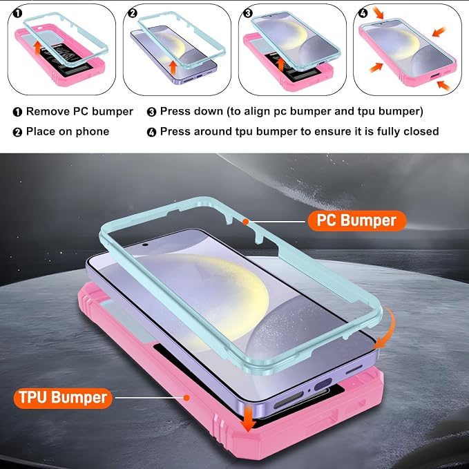 Gritup for Phone Case Samsung S24 Plus: S24+ Plus Case with 2*Screen Protector | Magnetic Stand & Slide Camera Cover | Shock Proof Military-Grade Funda para S24 Plus Cover -Green+Pink - Image 4