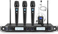 Pyle 4 Channel UHF Wireless Microphone System with 3 Handheld Mics, Lavalier & Headset Mic, 300 Ft Range, Selectable Frequencies & Rack Mount Receiver for Conferences, Hosting, Church & PA Systems by PyleUSA