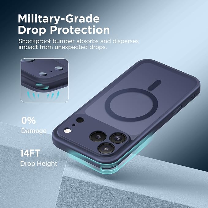 CAPRARO for iPhone 17 Pro Case, Compatible with MagSafe | Upgraded [Full Camera Protection] Protective Translucent Matte Women Girl Magnetic Phone Case Cover, Dark Blue - Image 6