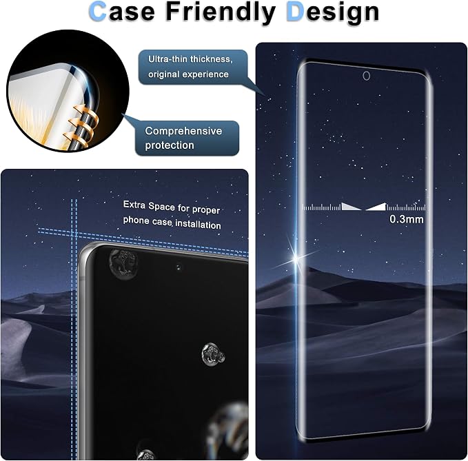 3 Pack for Samsung Galaxy S20 Ultra Screen Protector, 9H Tempered Glass Full Coverage, Case Friendly, HD Clear, Anti-Scratch, Fingerprint Compatible, Bubble-Free for S20 Ultra 5G 6.9” - Image 6