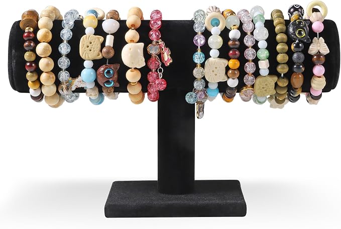 TENINYU Hovering T-Bar Bracelet Necklace Earring Bangle Pendants Anklet Tower Watch Key Jewelry Display Stand for Home Organization (Black Velvet 2Pack) - Image 2