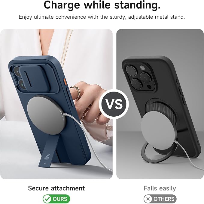 SURITCH for iPhone 15 Pro Case with Magnetic Camera Slide Cover and Adjustable Kickstand, Compatible with MagSafe, Shockproof Bumper Case Slim Protective Cover 6.1 Inch, Blue - Image 5