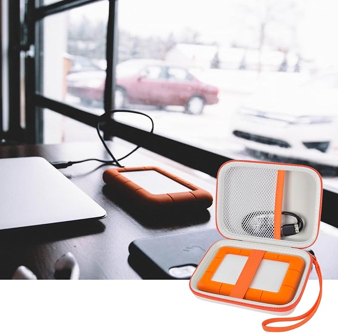 ALKOO Case for LaCie Rugged Mini 1TB/2TB/4TB/5TB External Hard Drive | Portable HDD Holder, Cable Pocket, SD Card Storage, for Photographers, Creators, Students, Office, Travel, Case Only, White - Image 8