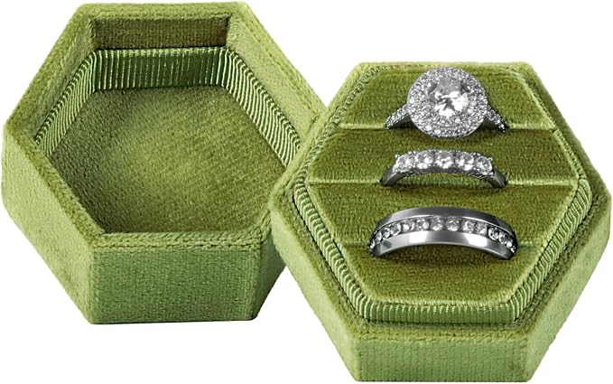MFXIP Velvet 3 Slots Jewelry Ring Box Engagement Wedding Box Keepsake Box Bridal Photo Ring Triple Slots Hexagon by MFXIP