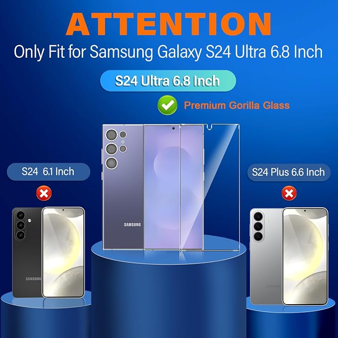 letosan 3 Pack Screen Protector for Samsung Galaxy S24 Ultra Tempered Glass, Military Grade Shatterproof, 9H Hardness, Auto Alignment Frame 6.8 Inch - Image 2