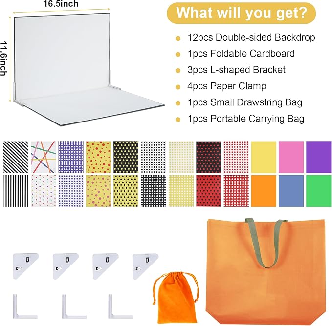 Meking 12Pcs 24Patterns Product Photography Backdrops Kit (16.5X11.8inch) | Small Photo Backdrop Colorful Polka Dot Flat Lay Background for Jewelry, Cosmetics,Crafts and Other Small Product Photography - Image 2