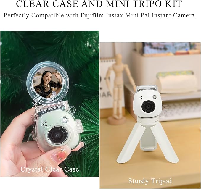 Protective Clear Case and Mini Tripod Kit Fits Fujifilm Instax PAL | for Instax Pal Hard Cover Camera Case with Selfie Mirror and White Stand Accessories Bundle - Image 2