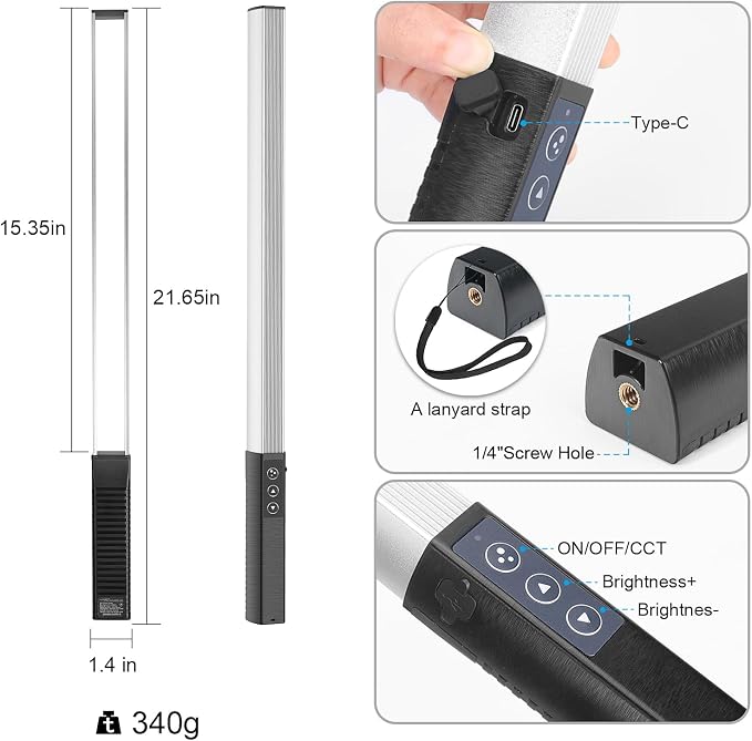 LUXCEO RGB LED Photography Lighting Portable Wand Handheld LED Video Light 1000 Lumens CRI 95+ USB Rechargeable with Remote Control, Carry Bag, Adjustable Color Temperature 3000K-6000K and 36 Colors - Image 3