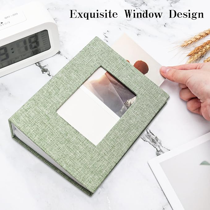 Vienrose 4x6 Photo Album,100 Pockets,Linen Cover with Window,Grass Green | Cover Window, Acid Free Pages, Linen Hardcover, Baby Wedding Family Photos - Image 3