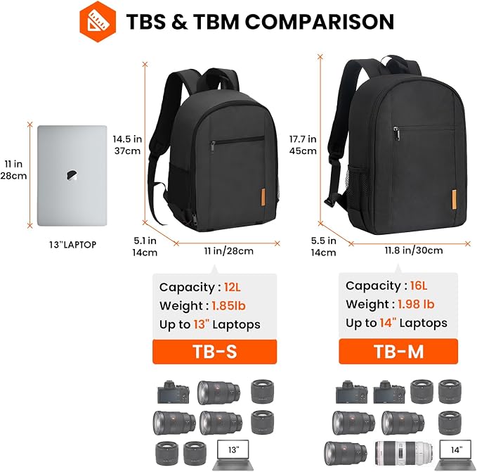 TARION Small Camera Backpack for Photographers Compact 12L Black TB-S | 14 Inch Laptop Compartment, Rain Cover, Bottom Tripod Holder, for DSLR Mirrorless Cameras, Everyday Shooting Bag - Image 7