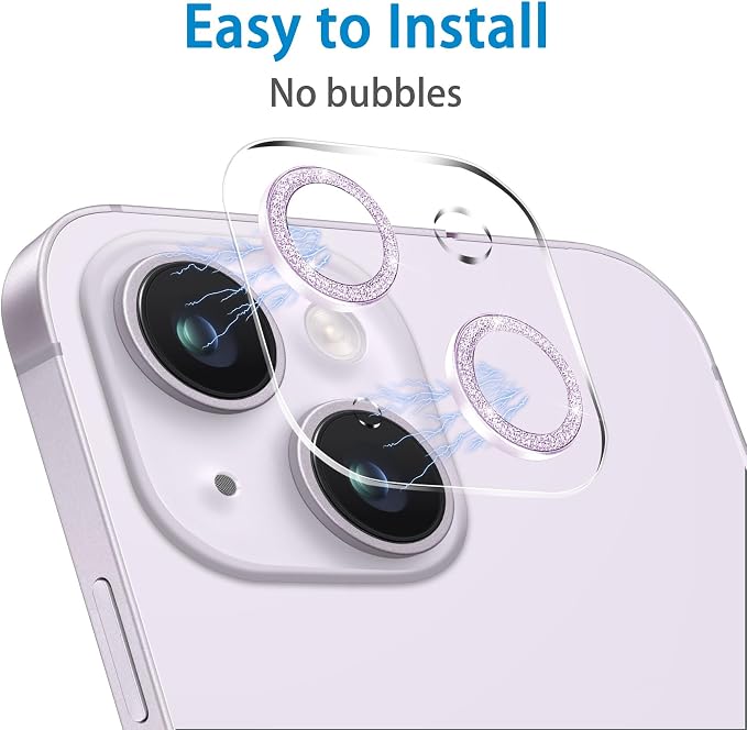【3 Pack】Dengduoduo Tempered Glass Camera Lens Protector for iPhone 14 6.1" & iPhone 14 Plus 6.7", Glitter Bling Diamond, Ultra HD, 9H Hardness, Anti-Scratch, Case Friendly, Easy to Install [No Affect - Image 5