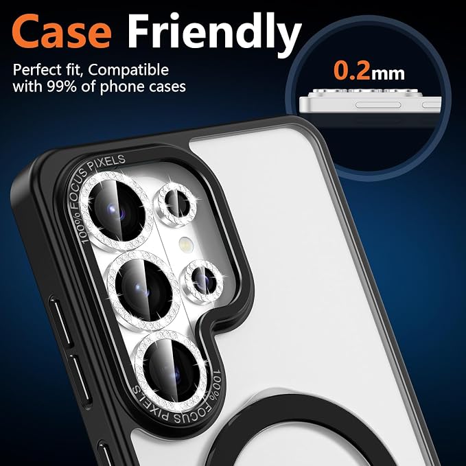 for Samsung Galaxy S26 Ultra Camera Lens Protector, Individual Metal Ring Tempered Glass Lens Cover, [Strong Adsorption] Scratch Resistant Ultra-Thin HD Clear Lens Cover, 1 Set-Slivery Diamond - Image 6