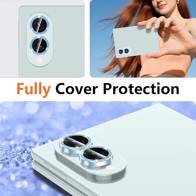 for Samsung Galaxy Z Fold 8 Camera Lens Protector, Individual Metal Ring Tempered Glass Lens Cover, [Strong Adsorption] Scratch Resistant Ultra-Thin HD Clear Lens Cover,1 Set-Blue Sparkly - Image 8