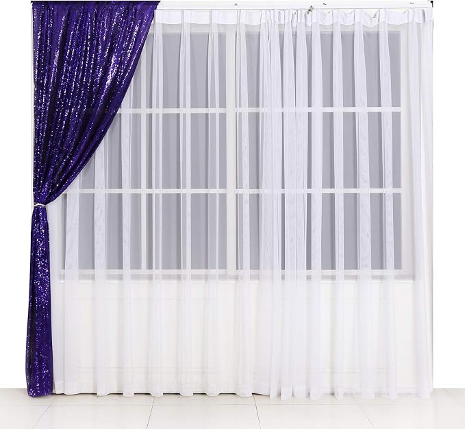 Poise3EHome 2ft x 8ft Purple Sequin Photography Backdrop Curtain 2 Panels for Halloween Party Decoration - Image 8