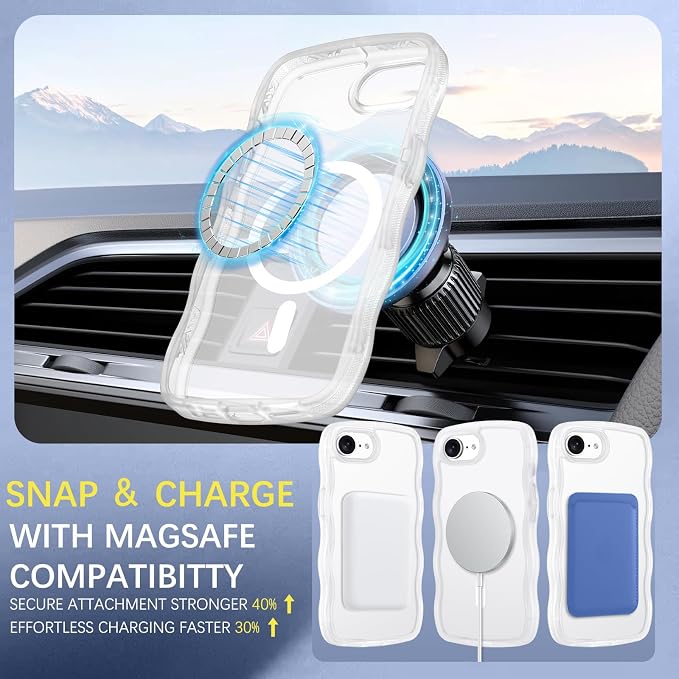 BENTOBEN Magnetic for iPhone 17e Case,Cute Wavy Frame [Compatible with MagSafe] Translucent Matte Anti-Slip Bumper Women Girls Boys Men Shockproof Drop Protective Phone Cover for iPhone 17e,Clear - Image 2