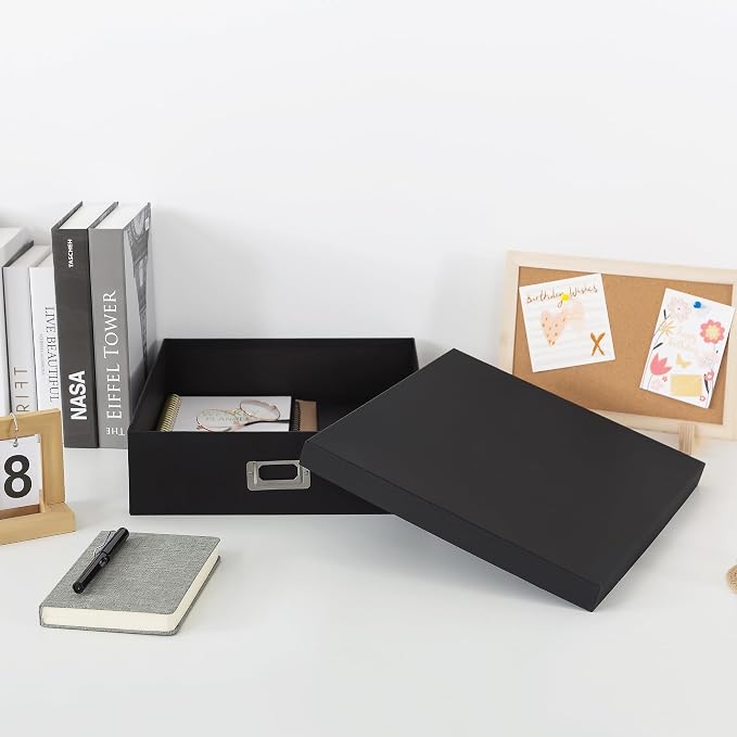 Soul & Lane - Black Scrapbook Photo Storage Box with Lid, 14.8x13x3.7 In | Large Keepsake Memory Organizer, Decorative Cardboard Album Box, Jumbo Craft Storage for Photos and Memorabilia - Image 7