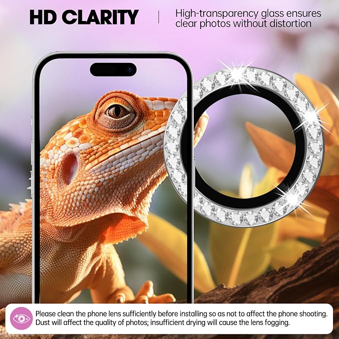 for iPhone 16/16 Plus Camera Lens Protector Bling Diamond, Silver | Individual Metal, 9H Hardness, Scratch Resistant, Shockproof, Drop Protection, Case Friendly, Stylish Accessories - Image 4