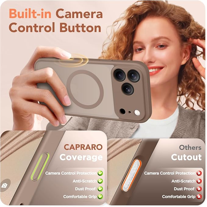 CAPRARO for iPhone 17 Pro Max Case, Compatible with MagSafe | Upgraded [Full Camera Protection] Protective Translucent Matte Women Girl Magnetic Phone Case Cover, Withered Brown - Image 5