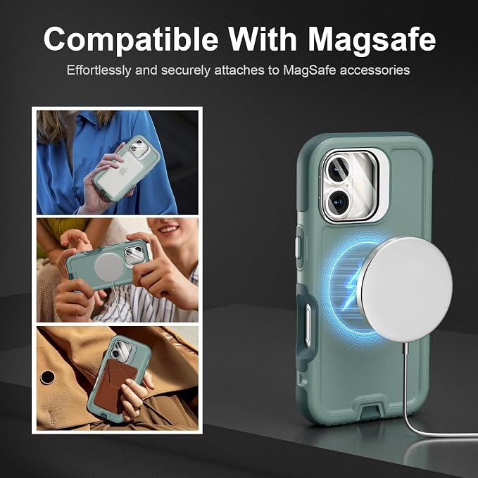 Follaroma Magnetic for iPhone 17 Case with Camera Cover Stand, Green, 6.3" | Built-in Glass Camera Cover Stand,Compatible with MagSafe,Heavy Duty Shockproof Protective,Military-Grade Anti-DropDual Case - Image 4