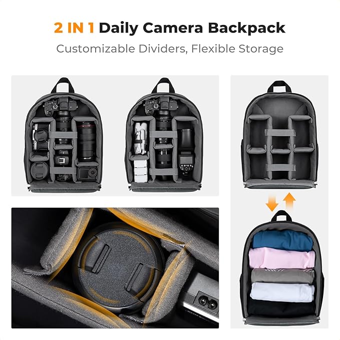 K&F CONCEPT Camera Backpack, Lightweight Camera Bag with Tripod Holder | Professional Bag for DSLR/SLR Mirrorless, with 14in Laptop Compartment & Rain Cover, Men & Women, for Sony Canon Nikon, B19 - Image 4