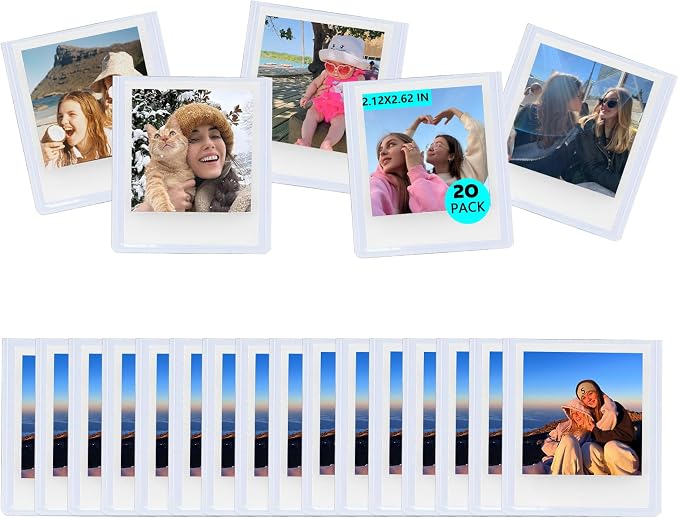 Go Magnetic Picture Frame for Polaroid Go Gen2/Gen3 Instant Camera | Picture Frame for Polaroid Go Fits 2.12x2.62 Inches Films, Magnets for Refrigerator with Transparent Cover, White, 20 Pack by wogozan