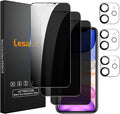 Lesakit 3+3 Pack Privacy Screen Protector for iPhone 11 6.1-Inch with 3 Pack Camera Lens Protector, Anti Spy Tempered Glass Film 9H Hardness Bubble Free Case Friendly by Lesakit